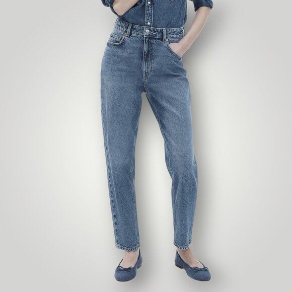 & Denim By H&M Size 4 Women's Mom Jean Ultra High Waist Button Fly Blue Denim - Picture 1 of 10